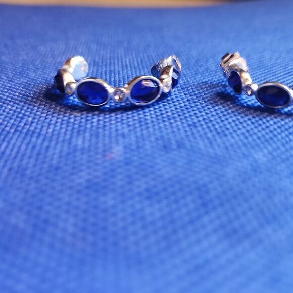 Jewelry - Elegant Silver With Faux Blue Rhinestone Earrings